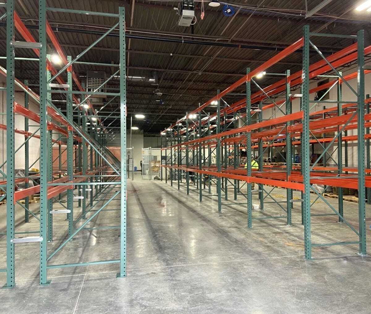 Rows of empty pallet rack