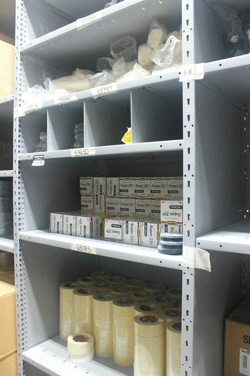 Close-up view of adjustable spider shelving layout